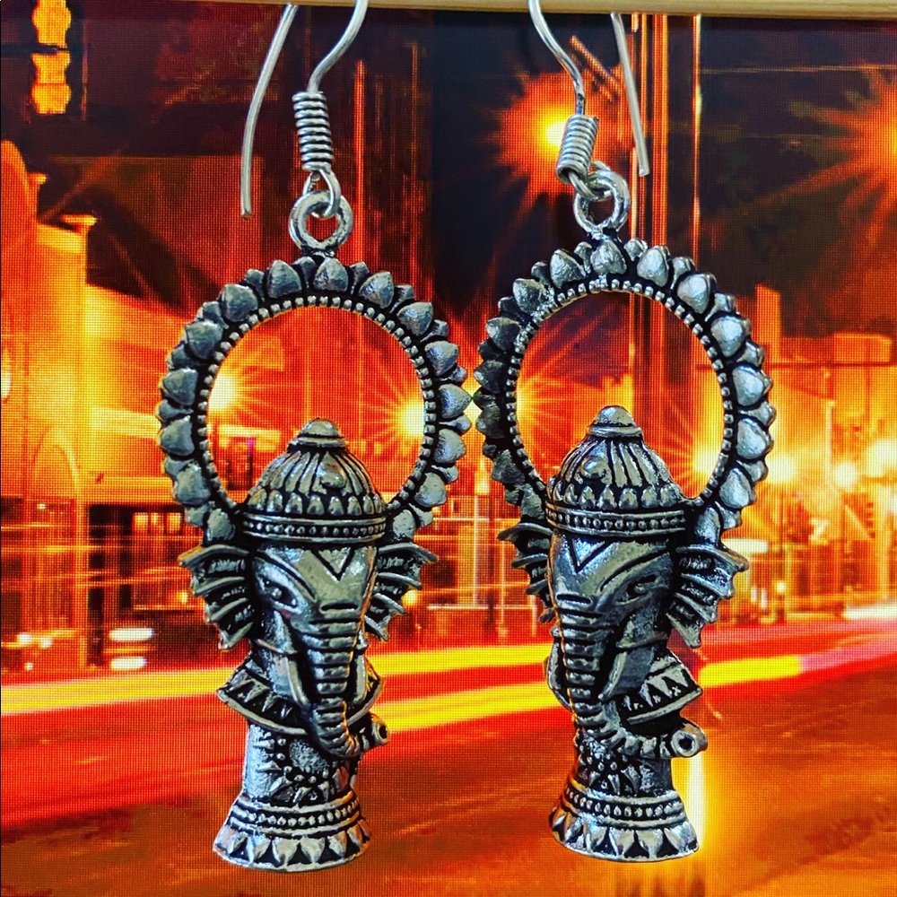 Oxidized German silver Ganesh earrings